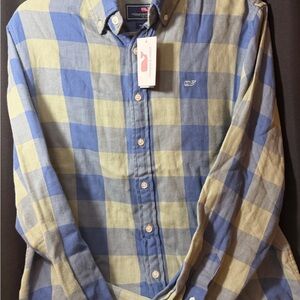 Boys Vineyard Vines Blue and Green Plaid Shirt. Size 18. BNWT.